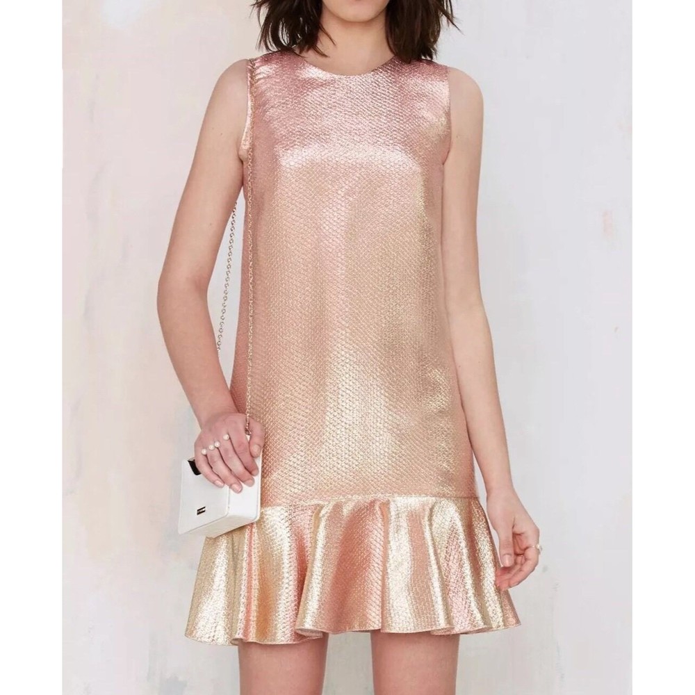 Rose Gold Ruffled Mini Mermaid Dress Metallic Sparkle Vintage Formal Sleeveless